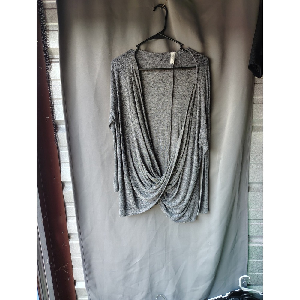 L Love Womens Heather Grey Draped Crossover V-Neck Long Sleeve Top SM